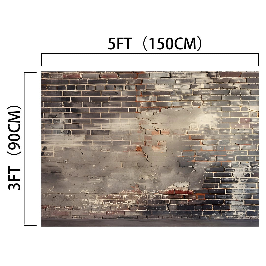 Image of an ideasbackdrop Vintage Distressed Brick Wall Backdrop for Photography Portrait Background Studio Props measuring 5 feet (150 cm) in width and 3 feet (90 cm) in height. Perfect for high-resolution printing, it shows signs of wear and fading, ideal for adding character to photo studio photography.