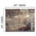 A Vintage Distressed Brick Wall Backdrop for Photography Portrait Background Studio Props measuring 6 feet (180 cm) wide and 5 feet (150 cm) high, with visible wear and discoloration, perfect for photo studio photography by ideasbackdrop.