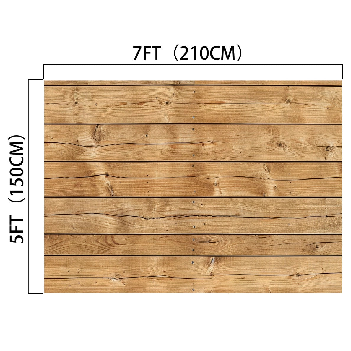 This 7x5ft Retro Wood Graduate Wall Background Wooden Backdrop Studio Props for Baby Shower Birthday Photography by ideasbackdrop, measuring 7 feet (210 cm) in length and 5 feet (150 cm) in height, is crafted from several horizontal planks.