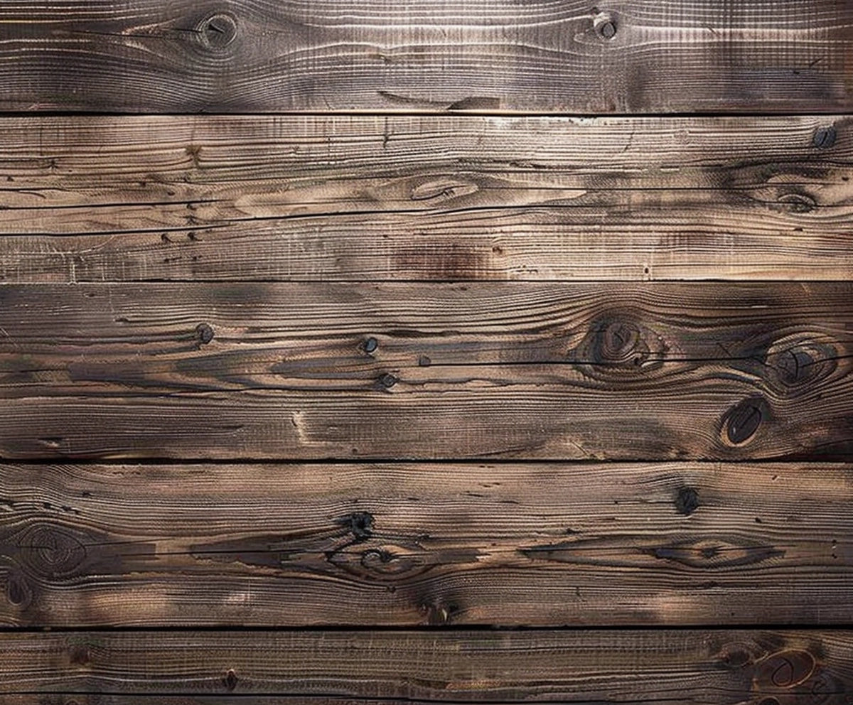 A close-up view of a wooden wall made up of horizontal planks, featuring a visible grain pattern, knots, and slight variations in color and texture—ideal for high-resolution printing or as a wood wall backdrop—can be found in the 7x5ft Vintage Wood Backdrop Retro Rustic Wooden Floor Background for Photography Photo Booth Video Shoot Studio Props by ideasbackdrop.