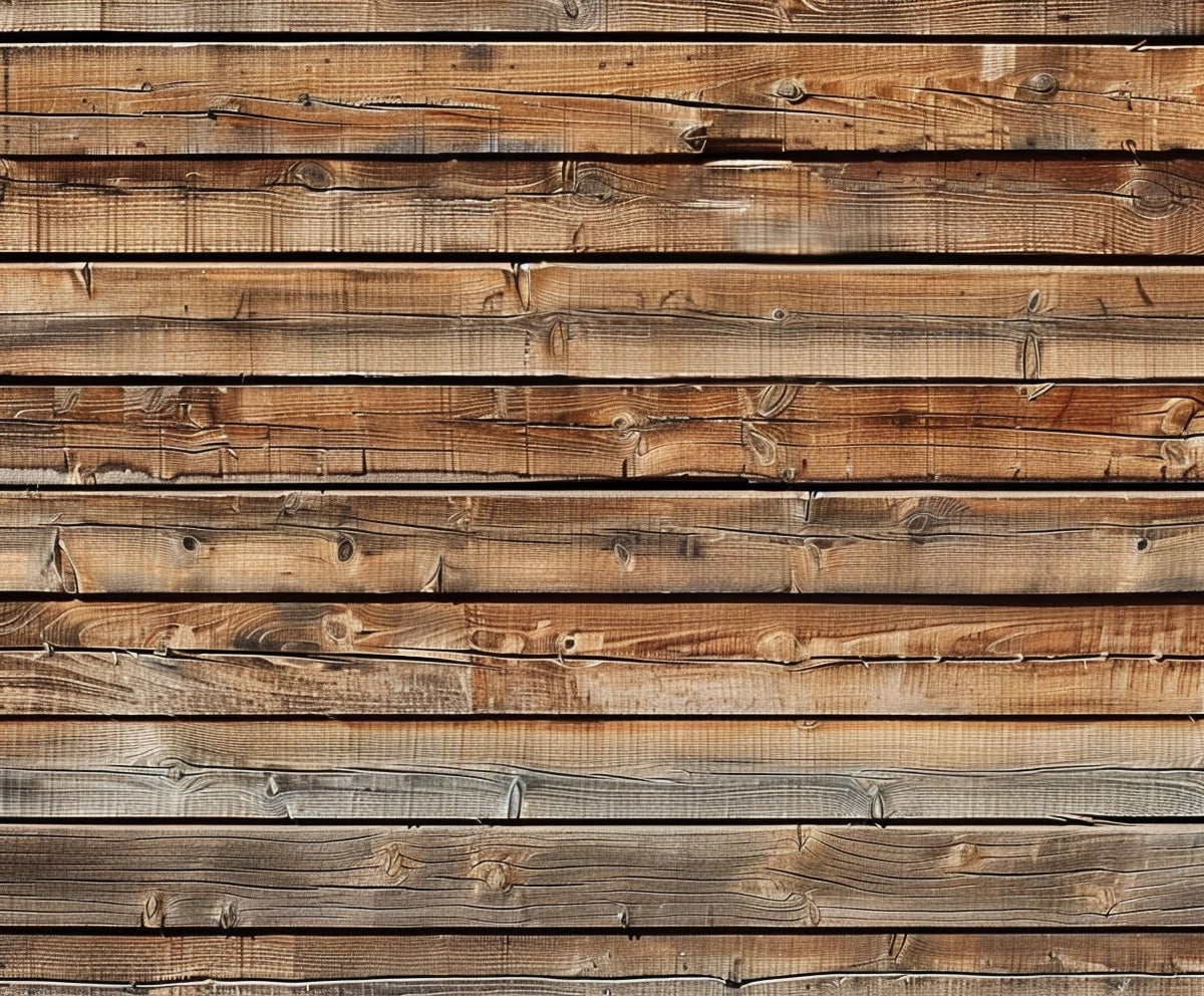 Close-up of a weathered wooden plank wall with a variety of brown and grayish hues, showing natural grain patterns and knots, perfect as a retro wooden wall backdrop for ideasbackdrop 7x5ft Wood Backdrops for Photography Worn Wooden Boards Background Brown Photo Wall Photo Studio.