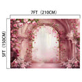 A 7ft by 5ft backdrop with a vintage arched doorway surrounded by pink flowers and foliage, creating a romantic and elegant scene—perfect for weddings and capturing timeless moments. This Abstract Flower Wall Wedding Portrait Backdrop -ideasbackdrop is truly a floral masterpiece from ideasbackdrop.
