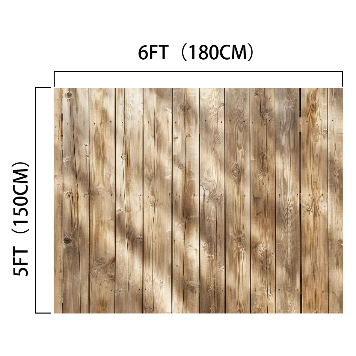 An ideasbackdrop Brown Wood Backdrops for Photography Vintage Brown Background Baby Shower Birthday Photo Booth Studio Props measuring 6 feet (180 cm) wide and 5 feet (150 cm) tall with horizontal wood planks, featuring high-resolution printing for detailed textures.