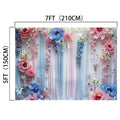 Elegant Floral Photography Backdrop -ideasbackdrop measuring 7 feet (210 cm) by 5 feet (150 cm), adorned with large blue, pink, and white flowers alongside hanging vines.