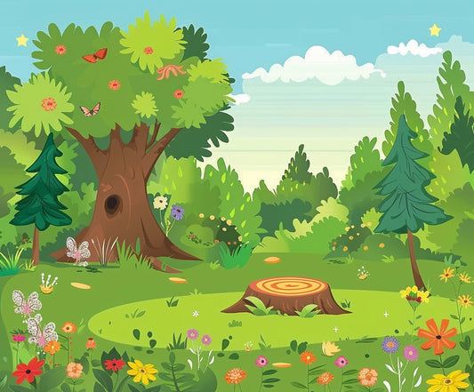 Fabric_Cartoon_Flowers_Forest_Backdrop