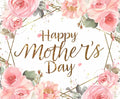 Floral Gold Dots Happy Mother's Day Backdrop-ideasbackdrop with pink roses and gold geometric lines, featuring the message "Happy Mother's Day" in elegant gold script—ideal for creating memorable photo ops by ideasbackdrop.