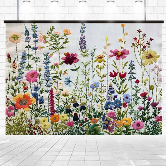 A Floral Plant Photo Props Flower Backdrop -ideasbackdrop from ideasbackdrop, displayed in front of a tiled wall under overhead lights, creates a lifelike floral canvas that brightens the space.