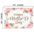 A decorative Mother's Day banner featuring pink roses and green leaves with the text "Happy Mother's Day" in gold lettering. The ideasbackdrop Floral Gold Dots Happy Mother's Day Backdrop-ideasbackdrop measures 7 feet by 5 feet (210 cm by 150 cm), making it an ideal Mother's Day backdrop for photo ops with its HD vivid colors.
