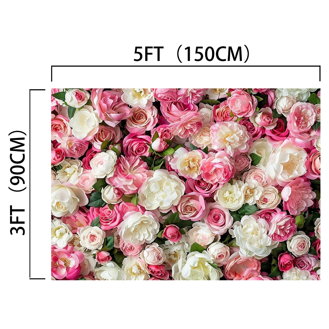 Floral Newborn Bridal Flower Backdrop -ideasbackdrop measuring 5 feet by 3 feet, featuring an assortment of pink, white, and cream high-definition flowers. Perfect for indoor and outdoor events.