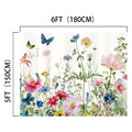 Colorful wildflowers and butterflies against a white background with dimensions 6 feet (180 cm) by 5 feet (150 cm) indicated, perfect for weddings or professional photo shoots, this Floral Plants Background Party Photo Props -ideasbackdrop by ideasbackdrop brings a touch of nature to your special moments.