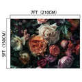 Experience the botanical elegance of this Floral Wallpaper Photo Props Background -ideasbackdrop, featuring various flowers including roses in different colors. Perfect for weddings, it measures 7 feet (210 cm) wide and 5 feet (150 cm) tall.