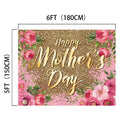 Celebrate Mother's Day with the Glitter Flower Happy Mother's Day Backdrop-ideasbackdrop by ideasbackdrop, measuring 6 feet by 5 feet (180 cm by 150 cm). Featuring floral decorations and a glittery gold background, this HD quality backdrop is perfect to make memories on this special occasion.