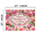 A Floral Photography Happy Mothers Day Backdrop - ideasbackdrop with pink roses and "Happy Mother's Day" text. Made from high-quality materials, this 5 feet by 3 feet (150 cm by 90 cm) backdrop is perfect for capturing memorable photos.