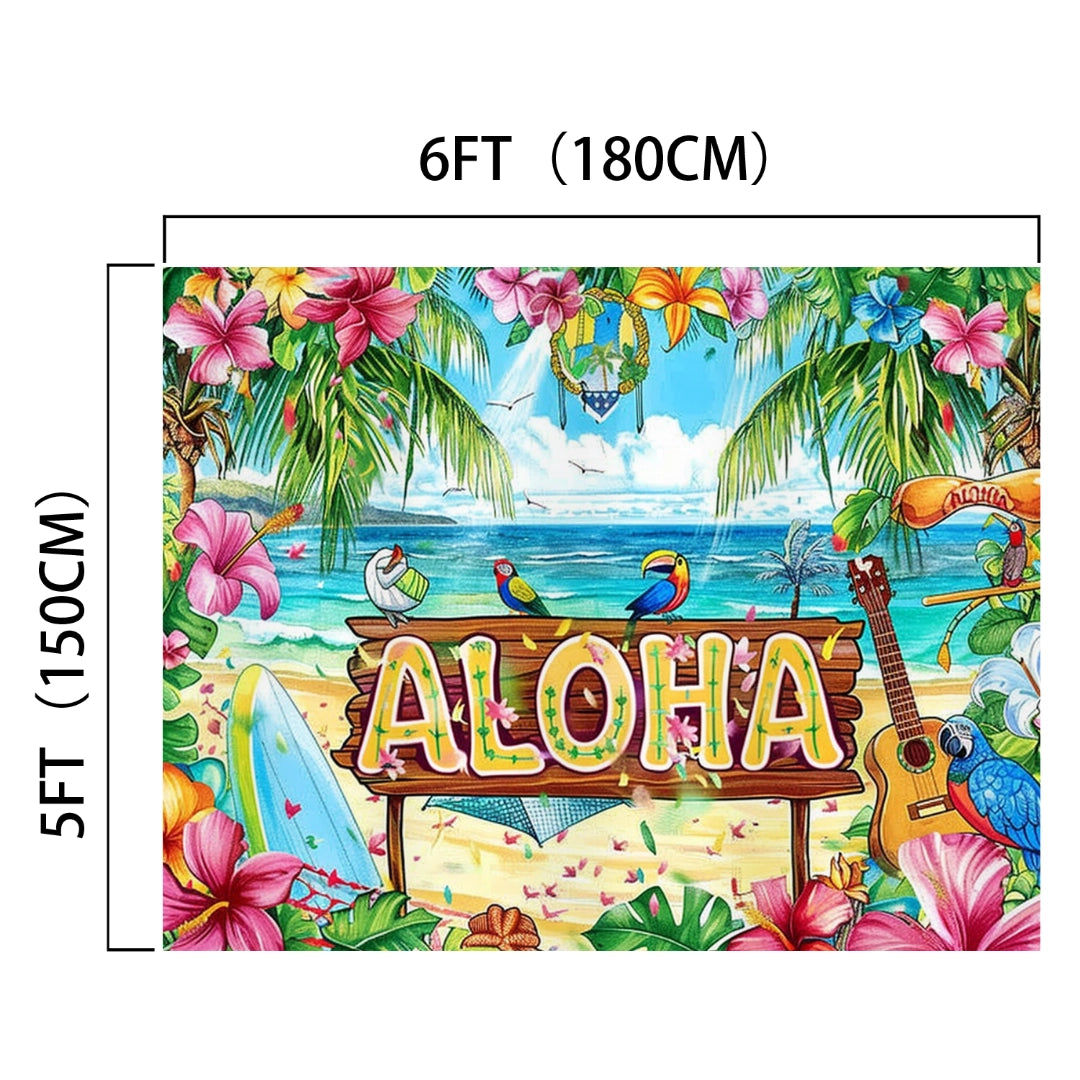 Hawaiian Aloha Party Backdrop Tropical Summer