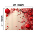 A stunning visual impact awaits with this 6 feet by 5 feet Lantern Floral Flowers Photography Backdrop -ideasbackdrop, adorned with red lanterns and cherry blossoms against a gradient background transitioning from white to red.