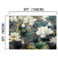 A tapestry measuring 5 feet (150 cm) in width and 3 feet (90 cm) in height, featuring a Lotus Abstract Watercolor Floral Background -ideasbackdrop by ideasbackdrop—perfect for weddings or photo sessions.