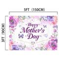 A colorful Mother's Day banner with floral and butterfly designs, measuring 5 feet by 3 feet (150 cm by 90 cm), serves as the perfect HD backdrop. The text "Happy Mother's Day" is prominently displayed in the center, making it picture-perfect for your celebrations. The Purple Floral Butterfly Happy Mothers Day Backdrop-ideasbackdrop from ideasbackdrop adds a charming touch to any festive setting.