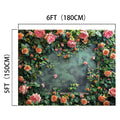 A high-definition quality floral backdrop featuring an array of pink, red, and orange flowers with green leaves, framed within a 6ft (180cm) by 5ft (150cm) dimension: the Outdoor Grass Wedding Floral Backdrop -ideasbackdrop by ideasbackdrop.