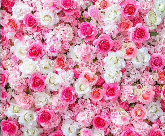 A vivid floral backdrop filled with an abundance of pink and white roses and hydrangeas in various shades and sizes sets the stage for stunning photography at any event. The Pink Floral Happy Birthday Backdrop for Party-ideasbackdrop from ideasbackdrop is perfect for this occasion.