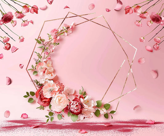 Pink Glitter Wreath Wedding Floral Backdrop-ideasbackdrop