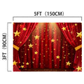 A 5ft by 3ft stage backdrop featuring red curtains and gold stars, perfect for photography props, designed with wrinkle resistance to ensure a flawless look. This is the Music Concert Stage Spotlight Backdrop Photography Theater Background Perfect for Prom Birthday Carnival Studio Live Shows by ideasbackdrop.