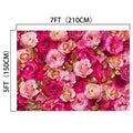 A vibrant *Red Rose Spring Mother's Day Floral Backdrop -ideasbackdrop* measuring 7 feet by 5 feet (210 cm by 150 cm), featuring lifelike flowers in various shades of pink, red, and blush roses with gold leaves scattered throughout. Perfect for any celebration, this HD floral backdrop adds a touch of elegance to your event.
