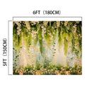 Romantic Floral Weddings Photography Backdrop - ideasbackdrop measuring 6 feet by 5 feet featuring hanging green foliage, white flowers, and fairy lights—perfect for adding floral splendor to your event decor.