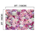 A sophisticated event decoration, this **Mother's Day Flower Photography Rose Floral Backdrop -ideasbackdrop** by **ideasbackdrop** measures 5 feet (150 cm) wide by 3 feet (90 cm) tall and features a variety of pink, white, and purple artificial flowers, creating a romantic atmosphere.