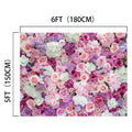 A 6-foot by 5-foot HD Mother's Day Flower Photography Rose Floral Backdrop -ideasbackdrop filled with a variety of pink, purple, and white flowers, including roses and hydrangeas, ideal for creating a romantic atmosphere.