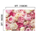 A stunning floral arrangement with pink, white, and peach roses, measuring 5 feet (150 cm) wide and 3 feet (90 cm) tall, perfect for enhancing weddings or photo shoots as an exquisite Rose Spring Floral Mother Day Floral Backdrop -ideasbackdrop by ideasbackdrop.