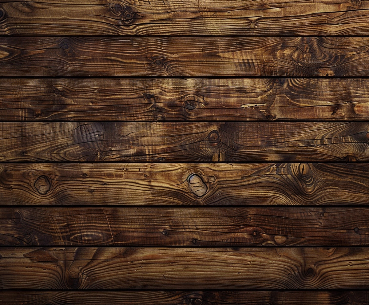 Close-up of a Rustic Wood Wall Backdrop Natural Brown Wooden Board Photography Background Baby Shower Birthday Party Cake Table Decor by ideasbackdrop made of horizontal planks with a rich, dark brown finish and a visible wood grain pattern, ideal for photography props due to its natural texture and wrinkle resistance.