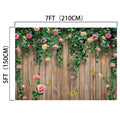 Backdrop measuring 7 feet (210 cm) in width and 5 feet (150 cm) in height, depicting a wooden fence adorned with climbing roses and butterflies—a perfect Spring Floral Wood Plank Photoshoot Flowers Backdrop -ideasbackdrop for event decorators seeking HD flowers to elevate any occasion.