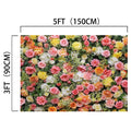 A Spring Photography Valentine Flower Backdrop -ideasbackdrop measuring 5 feet (150 cm) in width and 3 feet (90 cm) in height, consisting of various shades of pink, yellow, and white flowers with green foliage—perfect for adding charm to whimsical weddings.