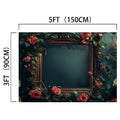 A decorative frame surrounded by roses and vines, featuring a realistic floral imagery Wedding Photography Rose Flower Background - ideasbackdrop. Measuring 5 feet (150 cm) wide and 3 feet (90 cm) tall, it is designed for durable and easy installation by ideasbackdrop.