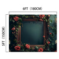 A decorative rectangular frame measuring 6 feet by 5 feet, adorned with red and white roses and green leaves, offering realistic floral imagery and HD vivid floral backdrop for a stunning visual appeal. This is the Wedding Photography Rose Flower Background -ideasbackdrop by ideasbackdrop.